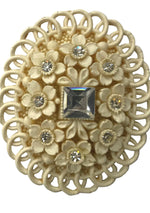 Vintage 1930s Cream Celluloid Brooch with Rhinestones - New!