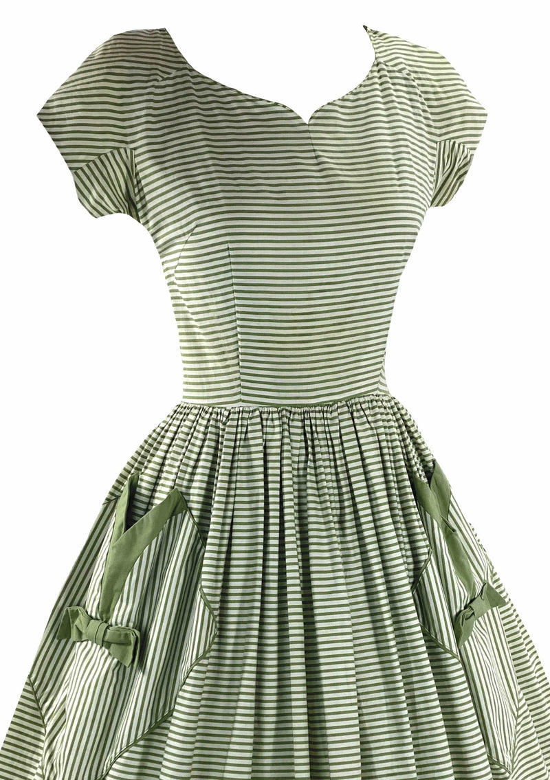 Late 1950s Green and White Stripes Cotton Dress- New!