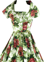 Vintage 1950s Large Red Roses with Green Leaves Dress - NEW!