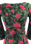 Original 1950s Pink Roses on Black Silk Dress - New!