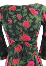 Original 1950s Pink Roses on Black Silk Dress - New!