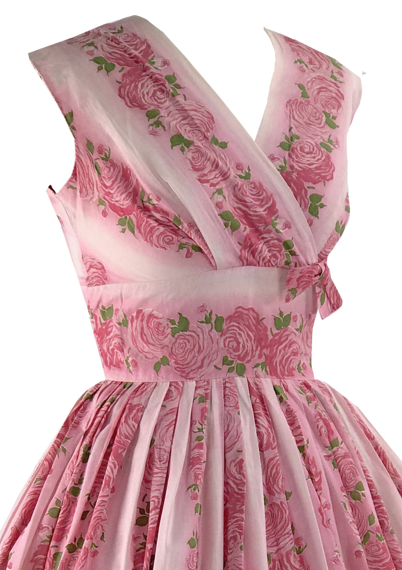 Vintage 1950s Pin-up Pink Roses Cotton Sun Dress  - New! (RESERVED)