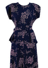 Vintage 1940s Navy Rayon with Pink Flower Print Dress- New!