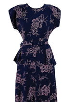 Vintage 1940s Navy Rayon with Pink Flower Print Dress- New!