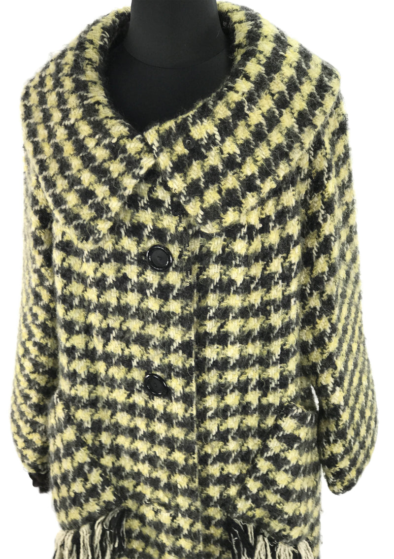 Late 1950s Couture Don Loper Black & Gold Houndstooth Coat- New!