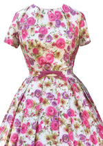 Vintage 1950s Pink and Purple Roses Dress- New!