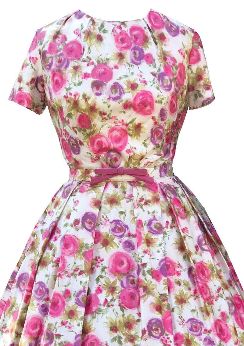 Vintage 1950s Pink and Purple Roses Dress- New!