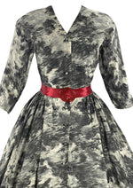 Stylish 1950s B&W Graphic Print Silk Dress- New!