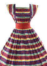 Late 1950s Colourful Striped Cotton with Scrollwork Dress- New!