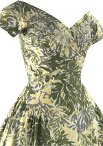 Elegant 1950s Leaf Print Cotton Dress - New! (On hold)
