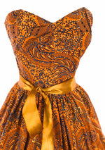 Original 1950s Autumnal Batik Print Cotton Sun Dress - New!