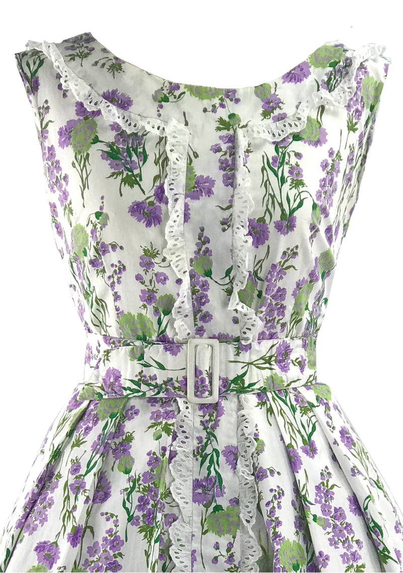 1950s Cotton Dress with Lavender & Sage Green Flowers - New!