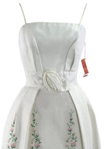 1960s White Linen Floral Embroidered Party Dress - New!