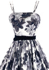 Late 1950s B&W Floral Print Cotton Sundress New!