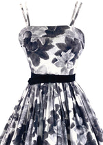 Late 1950s B&W Floral Print Cotton Sundress New!