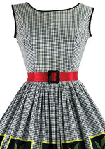 Vintage 1950s Gingham and Roses Panel Cotton Dress- New!