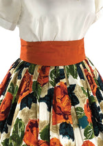 Vintage 1950s Vibrant Tangerine Roses Skirt - New!