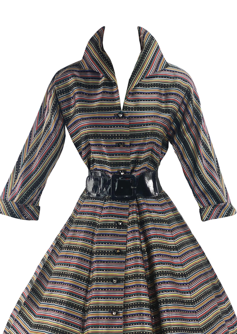 Vintage 1950s Striped Taffeta Rainbow Coloured Dress- New!