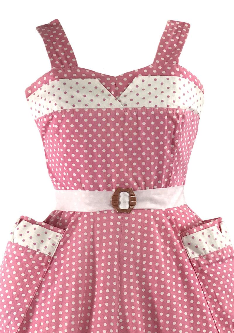 Late 1950s Early 1960s Pink & White Polka Dot Sundress - New!