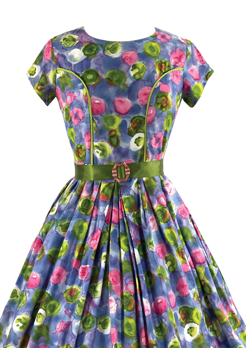 Early 1960s Impressionist Print Floral Cotton Dress - NEW!