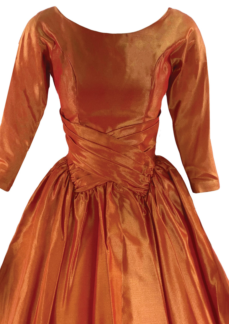 Vintage 1950s Tangerine Shot Silk Taffeta Dress- New!