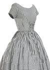 Late 1950s Early 1960s White and Charcoal Stripes Dress- New!