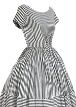 Late 1950s Early 1960s White and Charcoal Stripes Dress- New!