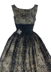 Late 1950s to Early 1960s Black Flocked Chiffon Party Dress- New!