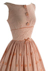 Vintage 1950s Embroidered Coral & White Stripes Dress- New!