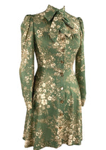 Vintage 1970s Olive Green Floral Mini Dress- NEW!