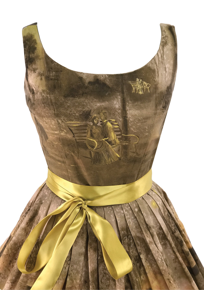 1950s Parisienne Lovers Cityscape Scenic Print Dress - New!
