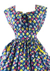 Early 1960s Harlequin Print Cotton Sundress & Bolero- New!