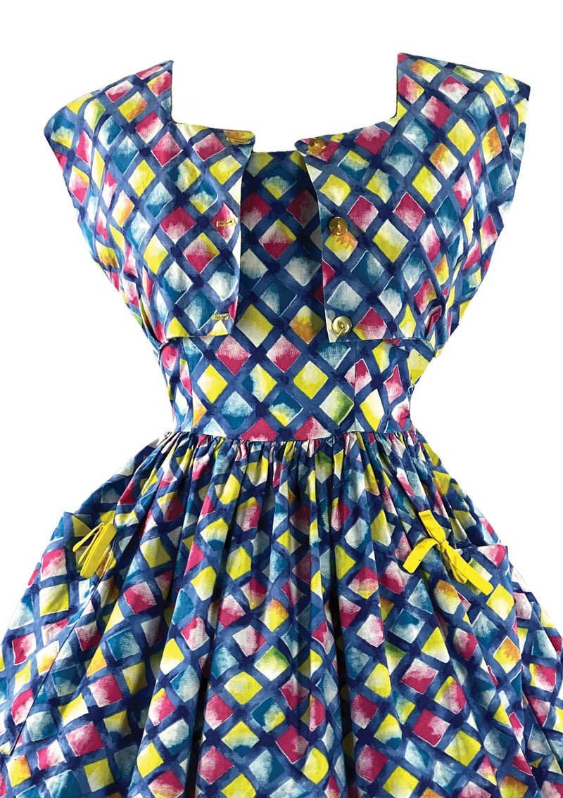 Early 1960s Harlequin Print Cotton Sundress & Bolero- New!