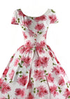 Vintage 1950s Large Pink Roses Pique Cotton Dress - New