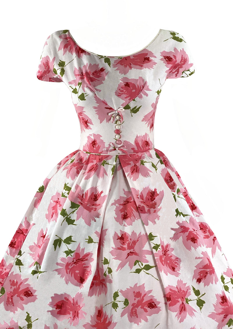 Vintage 1950s Large Pink Roses Pique Cotton Dress - New Coutura Vintage Vintage 1950s Large Pink Roses Pique Cotton Dress - New Coutura Vintage