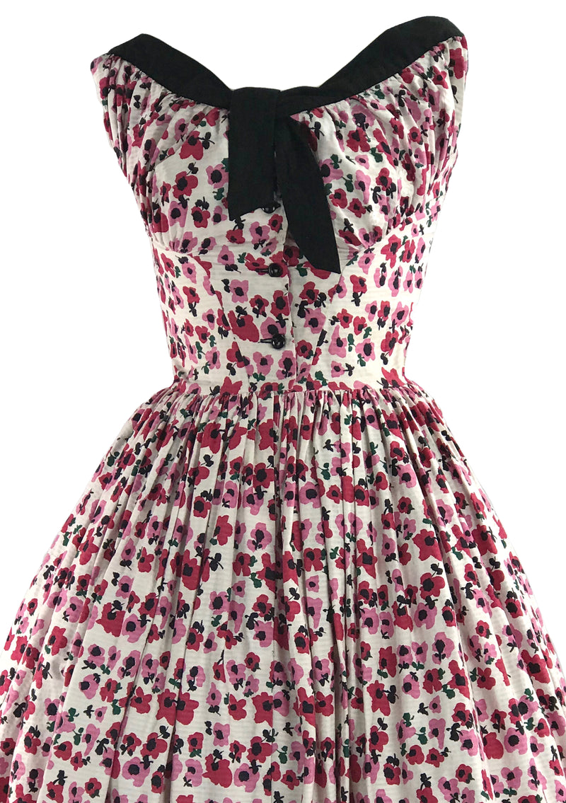 Gorgeous 1950s Pink Poppies Cotton Dress- New!