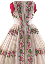 1950s Designer Floral Embroidered Organdie Dress - New!