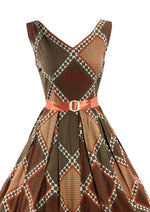 Early 1960s Geometric Cotton Print Day Dress - New!