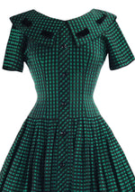 Vintage 1950s Black and Green Check Dress- New!