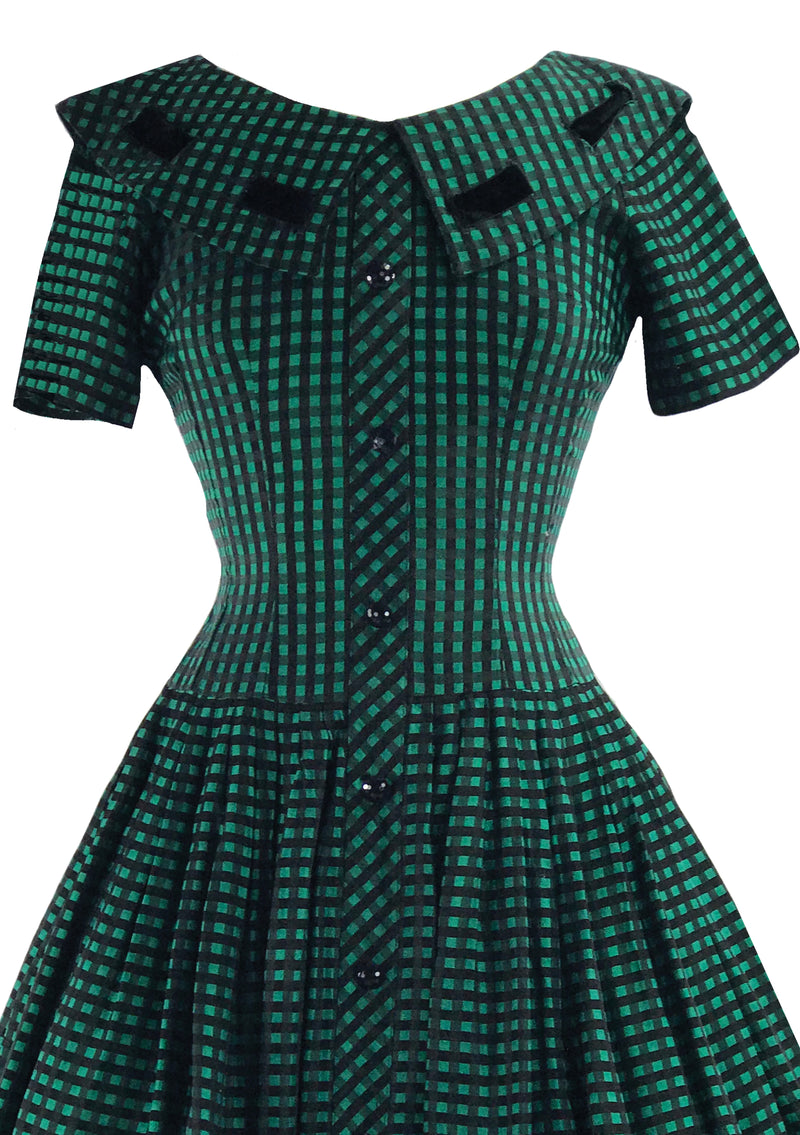 Vintage 1950s Black and Green Check Dress- New!