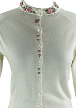 Vintage 1950s White Cropped Cardigan With Appliques- New!