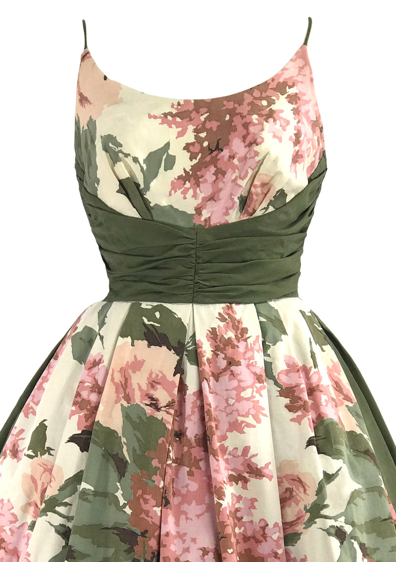 Stunning 1950s Roses & Lilacs Cotton Dress- New!