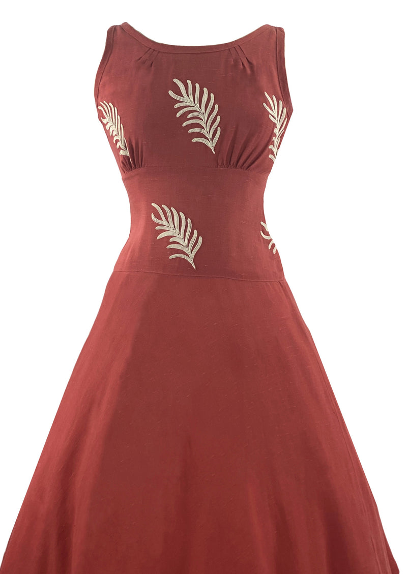 Vintage 1950s Coral Pink Linen Designer Dress - New!