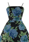 1950s Muted Blue Roses Taffeta Party Dress- New!