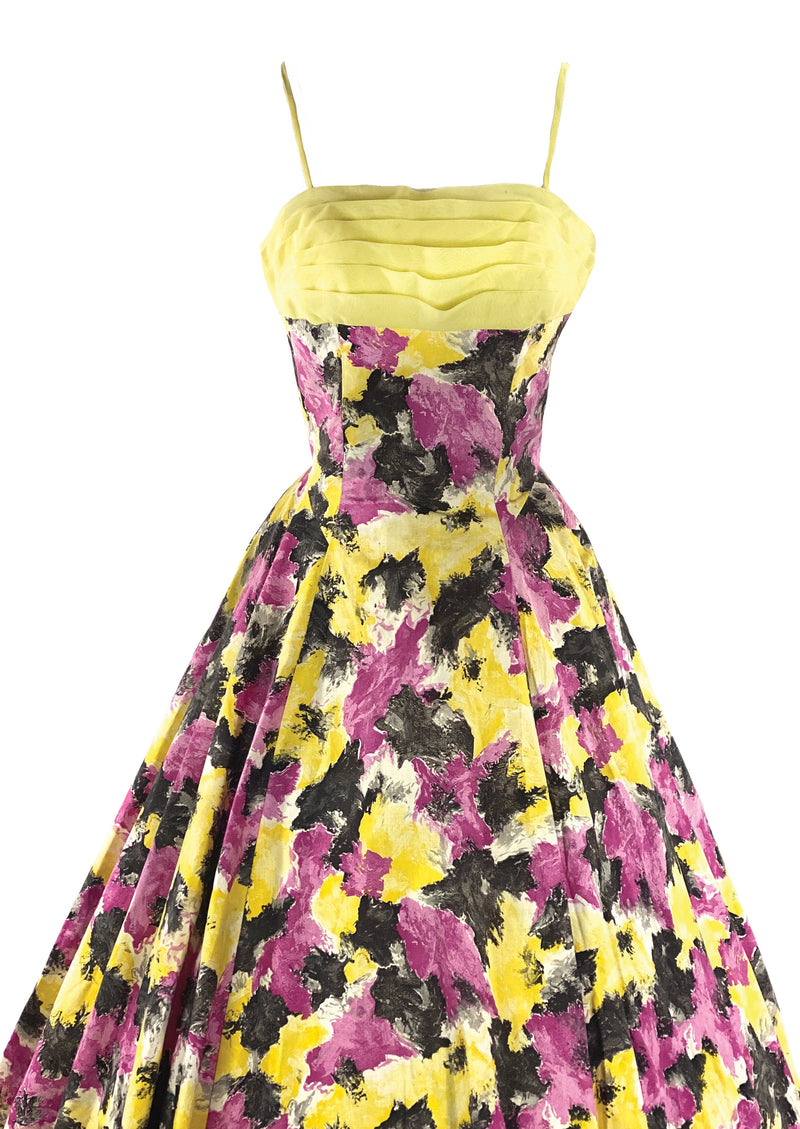 1950s Rose Pink and Yellow Abstract Floral Cocktail Dress- New!