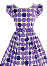 Lovely 1950s Purple and Violet Circle Novelty Print Dress- New!