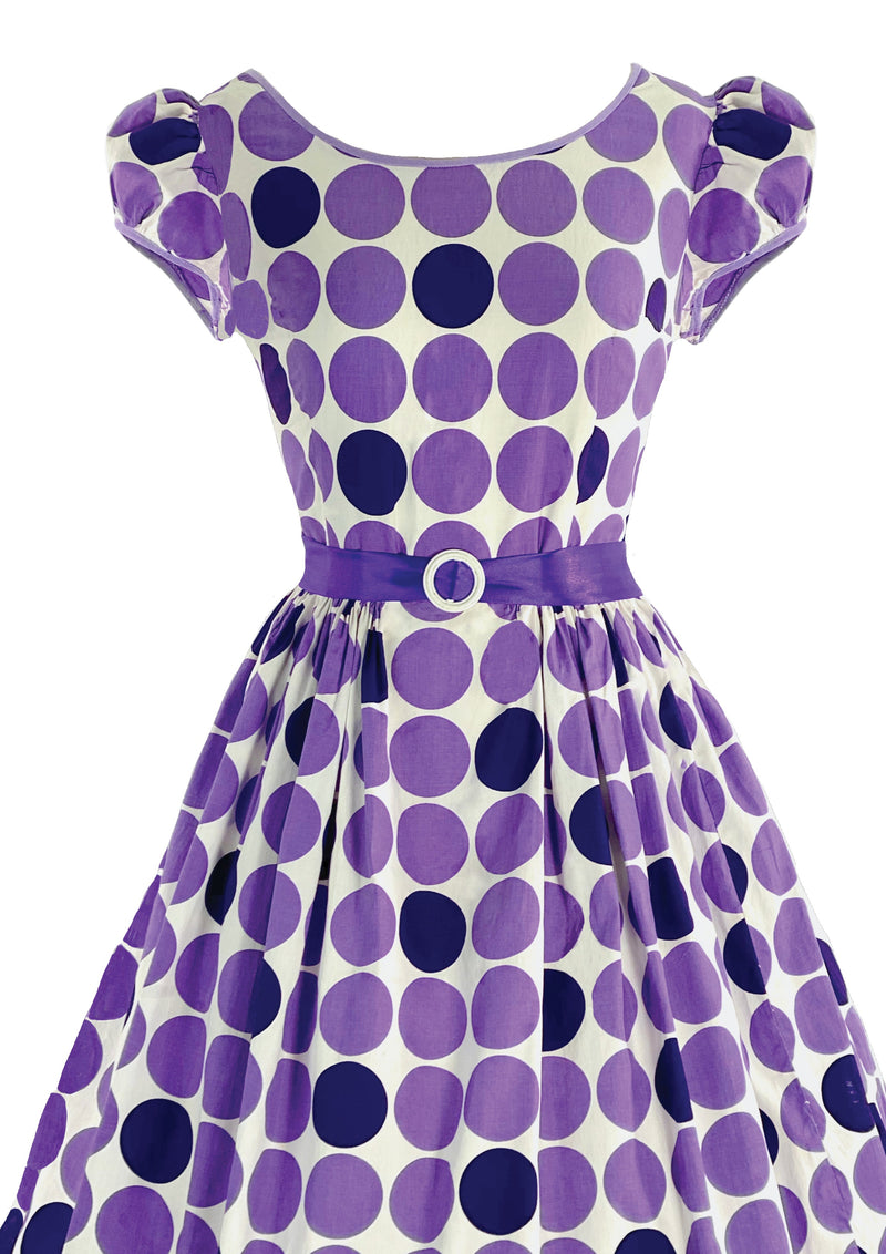 Lovely 1950s Purple and Violet Circle Novelty Print Dress- New!