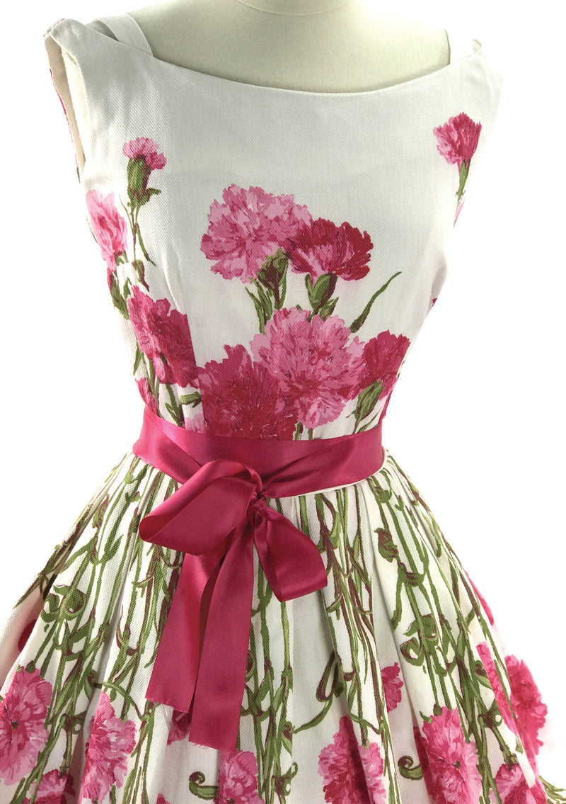 Vintage 1950s Magenta Carnations Pique Dress  - New! (on hold)