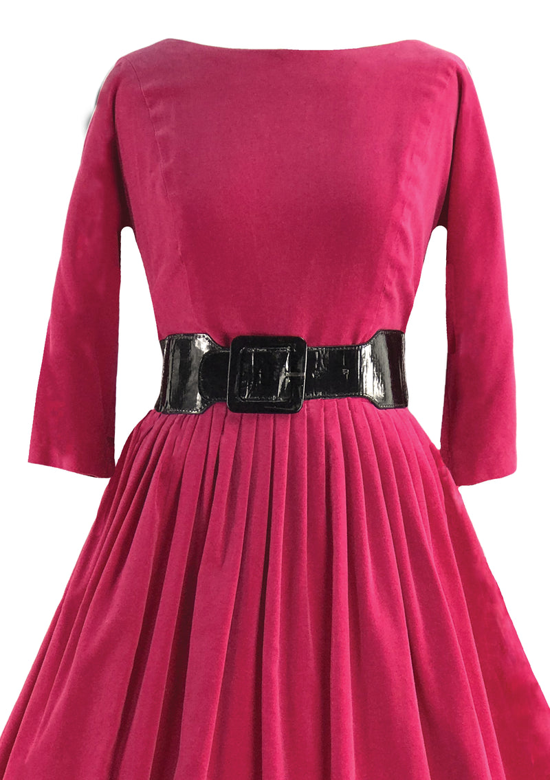 Vintage Early 1960s Cerise Velvet Dress- New!