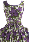 Lovely 1950s Purple Roses Cotton Dress- New!